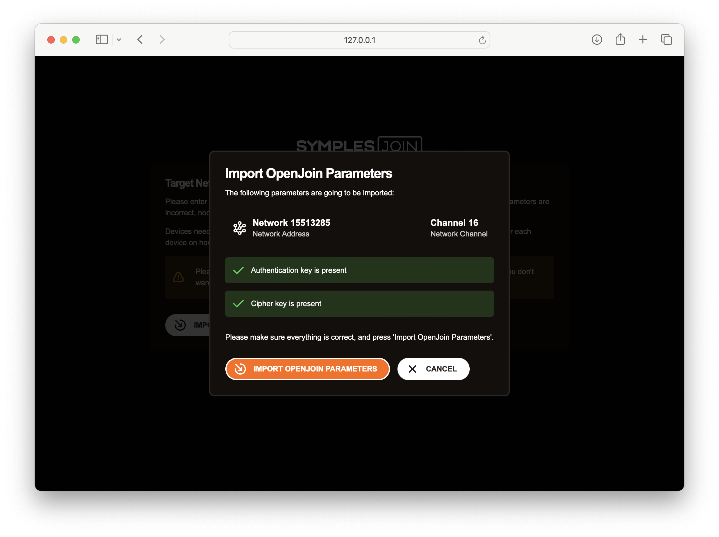 Import network parameters from a JSON file