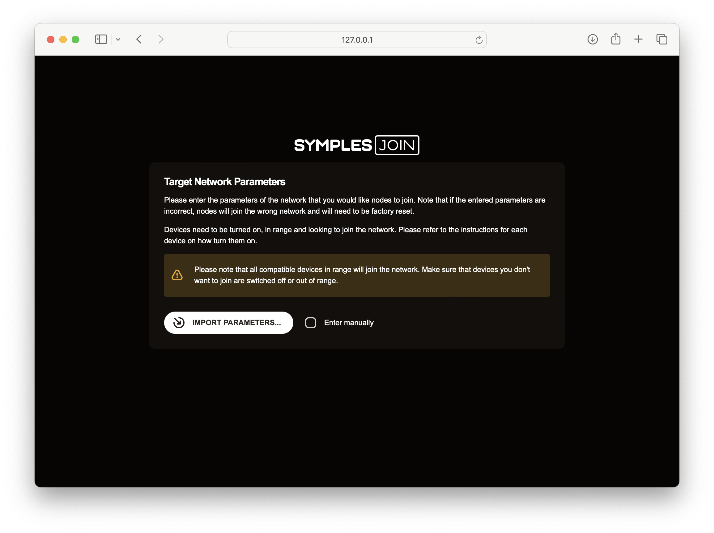 Enter network parameters